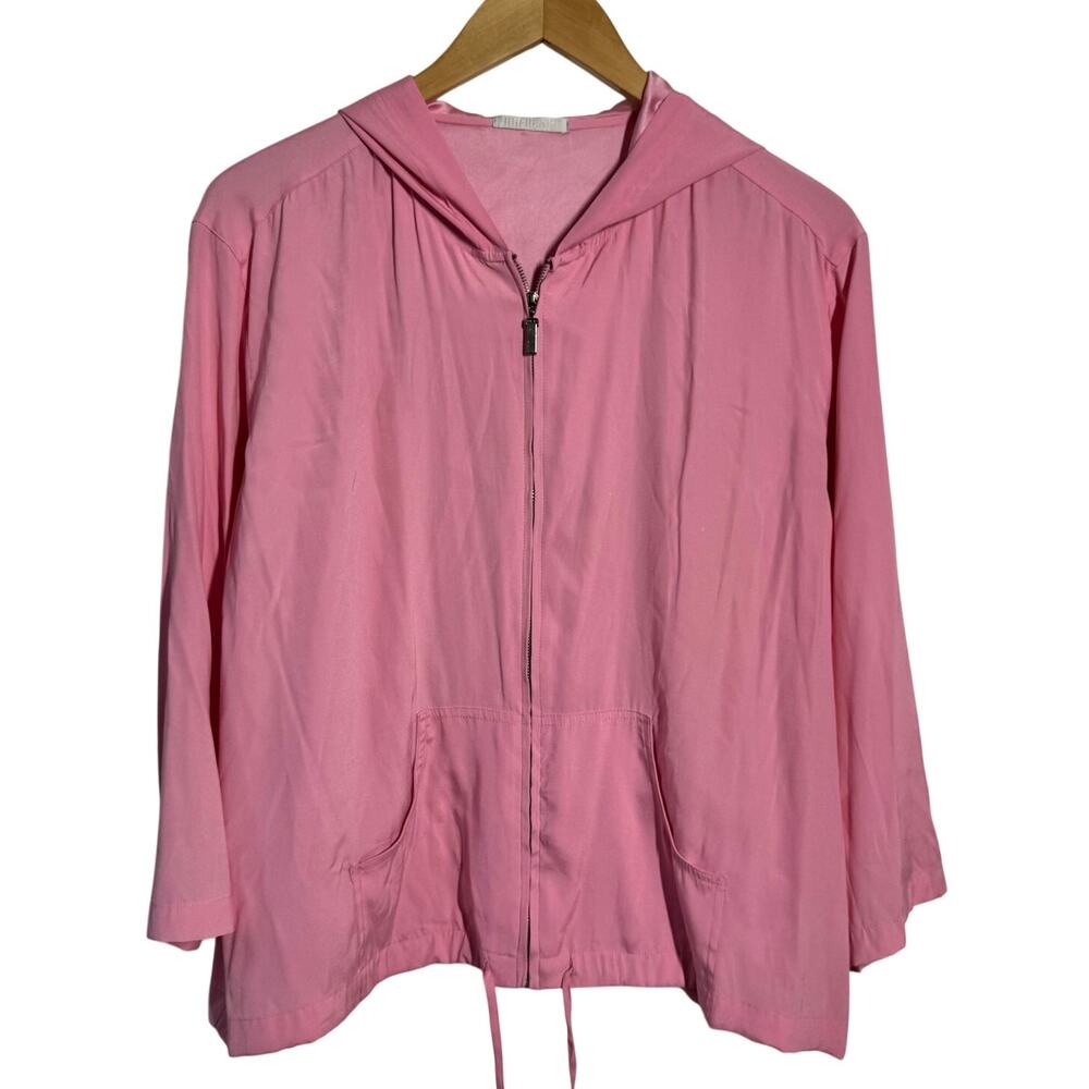 Mifresia Silk Light Weight Spring Full Zip Jacket Women L Pink Preppy Casual